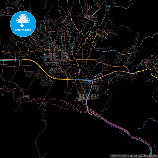Guatire, Venezuela, colorful city map on black background