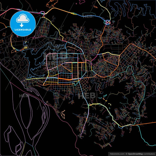 Barrancabermeja, Colombia, colorful city map on black background