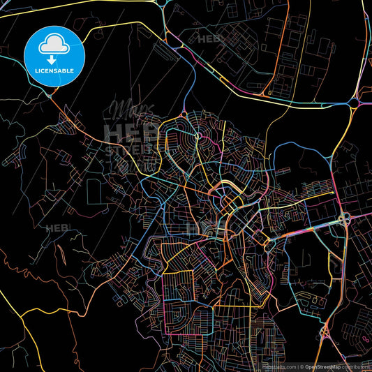 Camacari, Brazil, colorful city map on black background