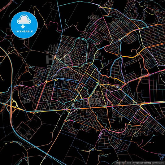Santa Barbara d Oeste, Brazil, colorful city map on black background