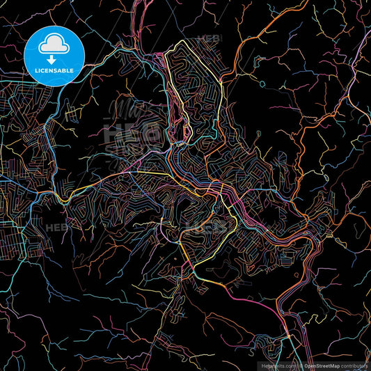 Cachoeiro de Itapemirim, Brazil, colorful city map on black background