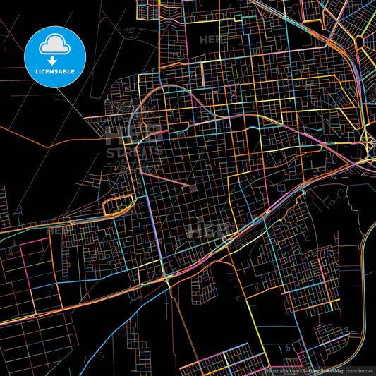 San Luis, Argentina, colorful city map on black background