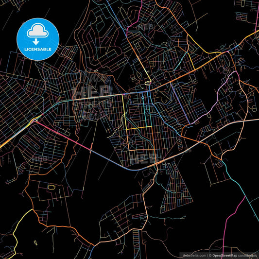 Itaborai, Brazil, colorful city map on black background
