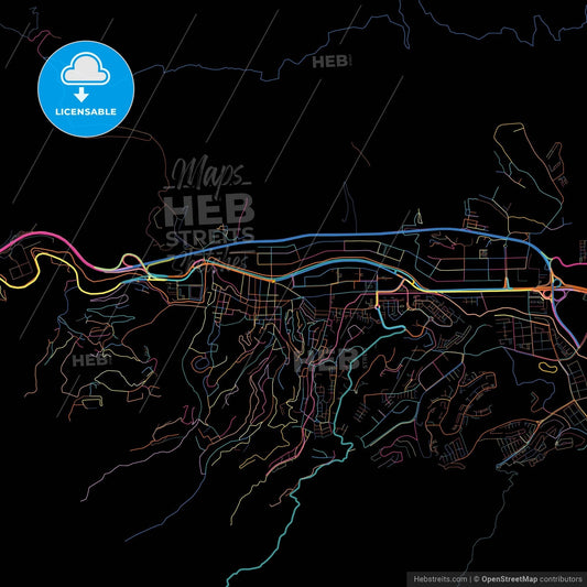 Guarenas, Venezuela, colorful city map on black background