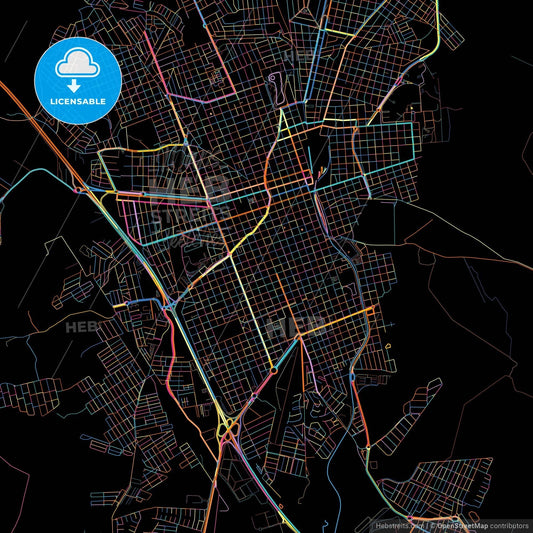 Rio Claro, Brazil, colorful city map on black background