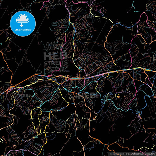 Cotia, Brazil, colorful city map on black background