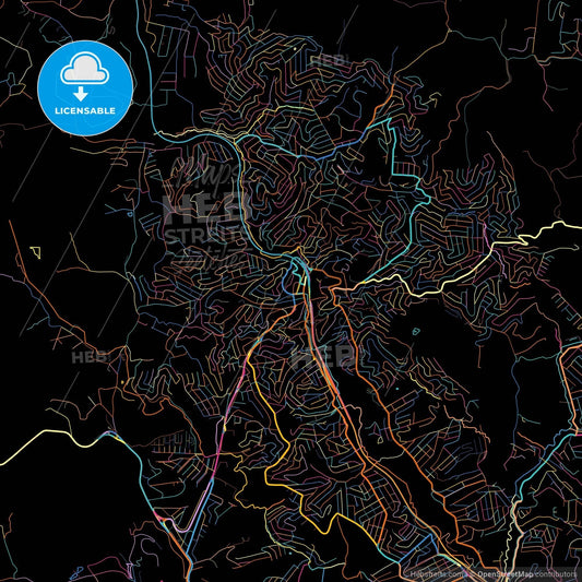 Francisco Morato, Brazil, colorful city map on black background