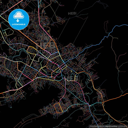 Portoviejo, Ecuador, colorful city map on black background