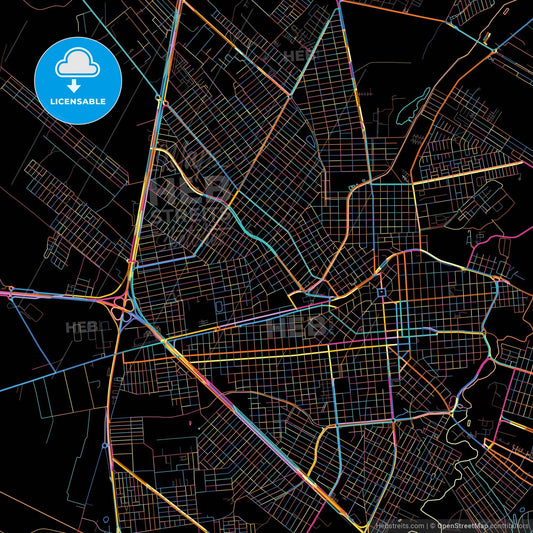 Aracatuba, Brazil, colorful city map on black background