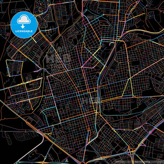 Araraquara, Brazil, colorful city map on black background