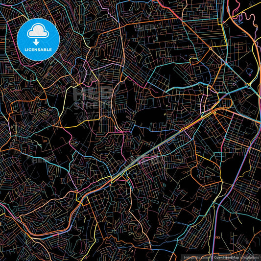 Ferraz de Vasconcelos, Brazil, colorful city map on black background