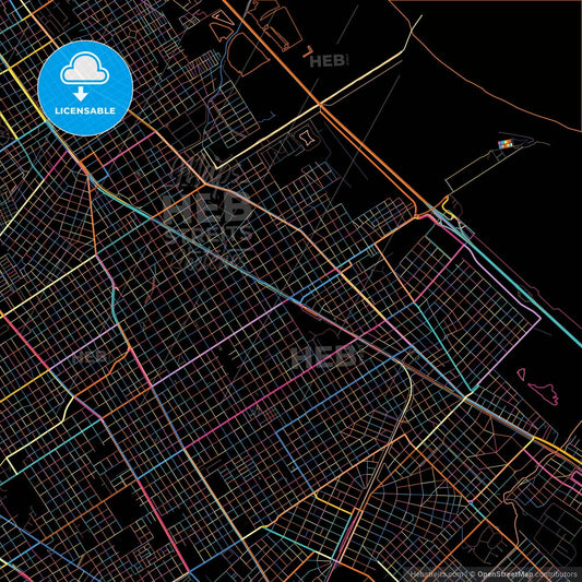 Berazategui, Argentina, colorful city map on black background