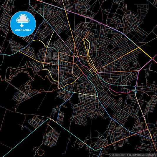 Arapiraca, Brazil, colorful city map on black background