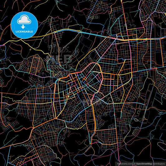 Lages, Brazil, colorful city map on black background