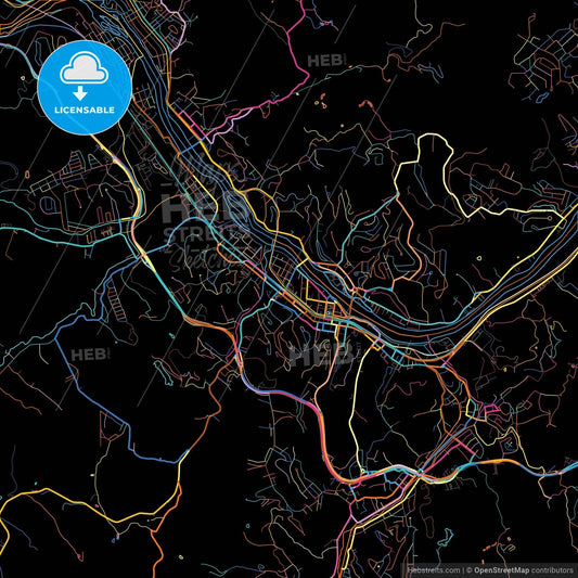 Barra Mansa, Brazil, colorful city map on black background