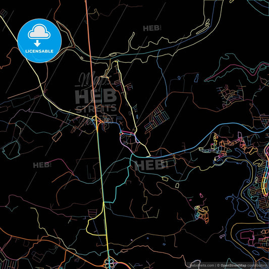 Nossa Senhora do Socorro, Brazil, colorful city map on black background