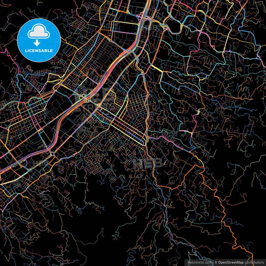Envigado, Colombia, colorful city map on black background