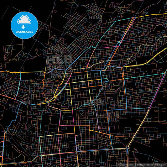 La Rioja, Argentina, colorful city map on black background