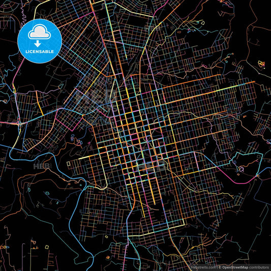 Chapeco, Brazil, colorful city map on black background