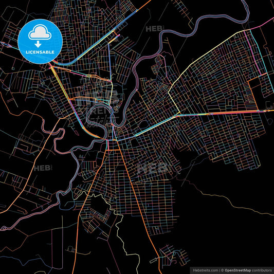 Barreiras, Brazil, colorful city map on black background