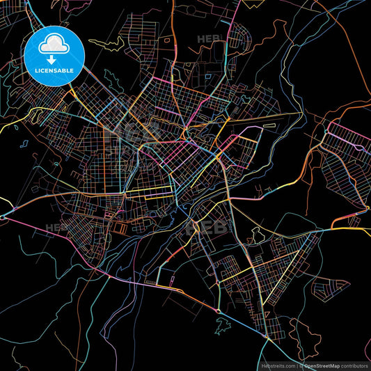 Sobral, Brazil, colorful city map on black background