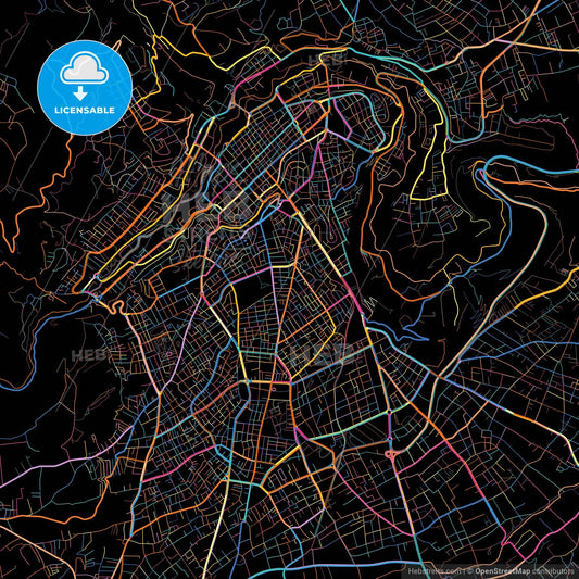 Ambato, Ecuador, colorful city map on black background