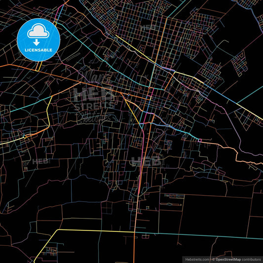 Chincha Alta, Peru, colorful city map on black background