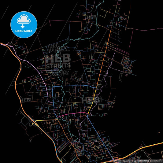 Guacara, Venezuela, colorful city map on black background