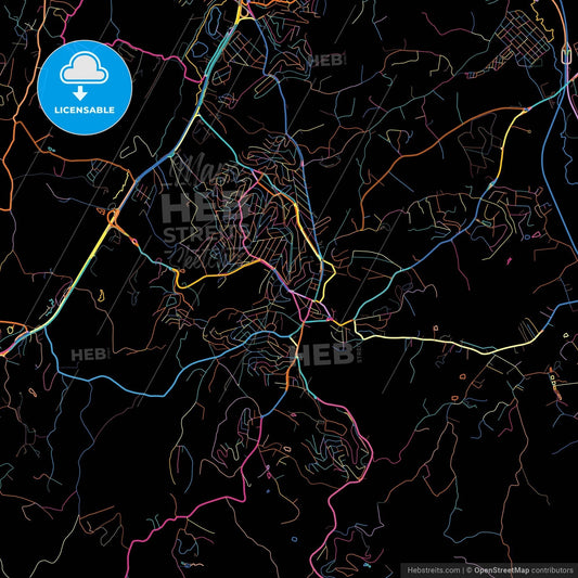 Itapecerica da Serra, Brazil, colorful city map on black background