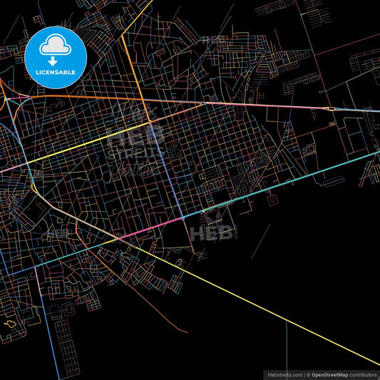 El Tigre, Venezuela, colorful city map on black background