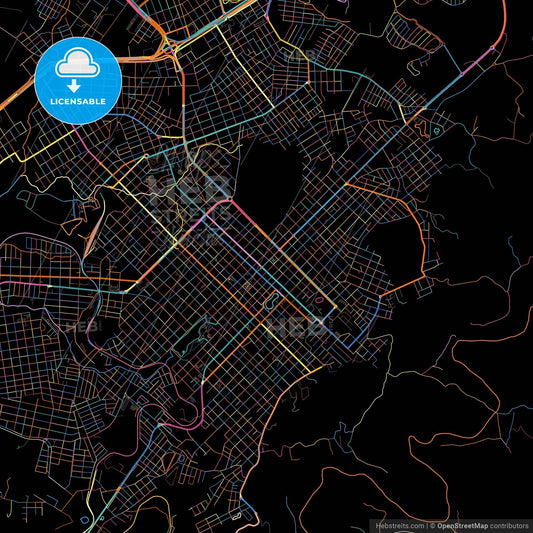 Guarapuava, Brazil, colorful city map on black background