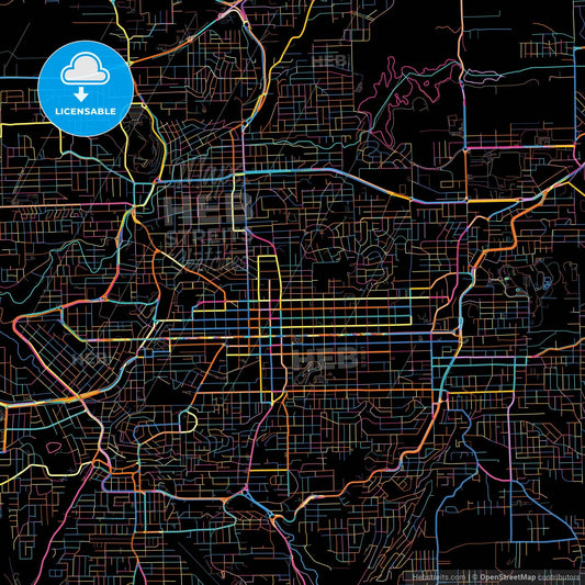 Caxias, Brazil, colorful city map on black background