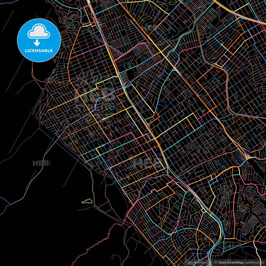 Nilopolis, Brazil, colorful city map on black background