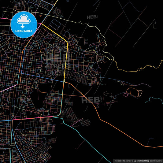 Acarigua, Venezuela, colorful city map on black background
