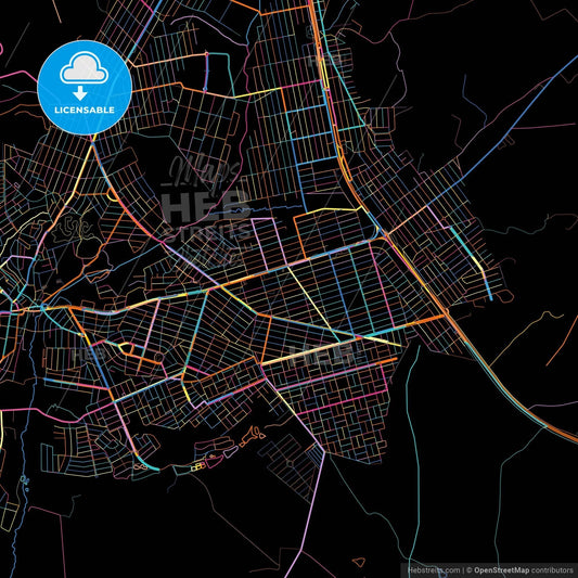 Luziania, Brazil, colorful city map on black background