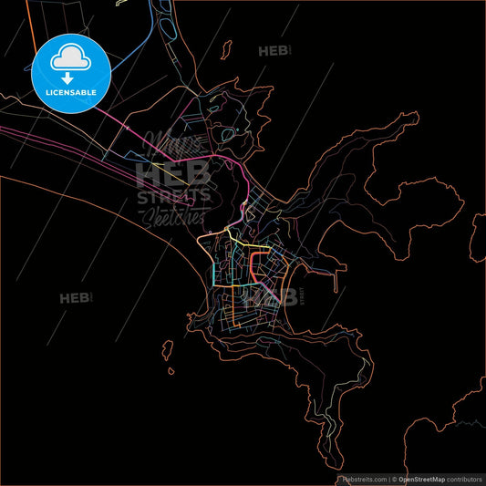 Cabo, Brazil, colorful city map on black background