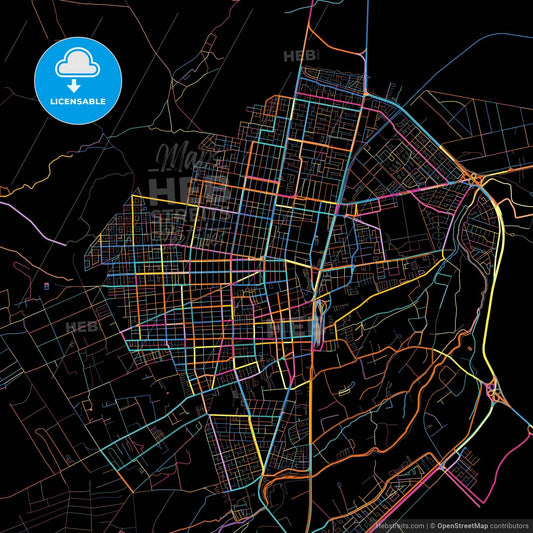 Calama, Chile, colorful city map on black background