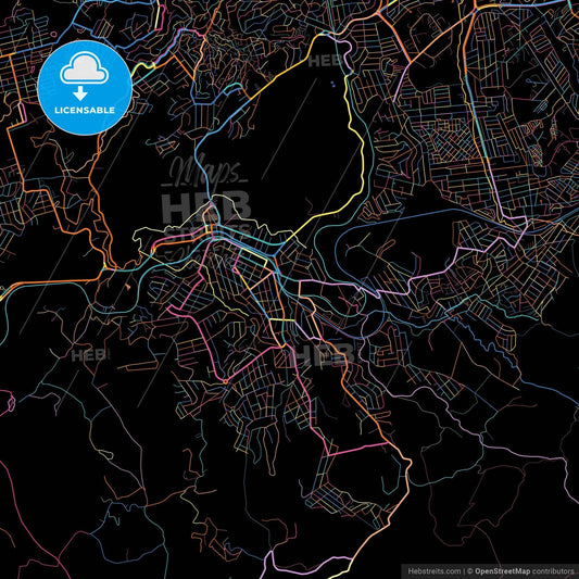 Ibirite, Brazil, colorful city map on black background