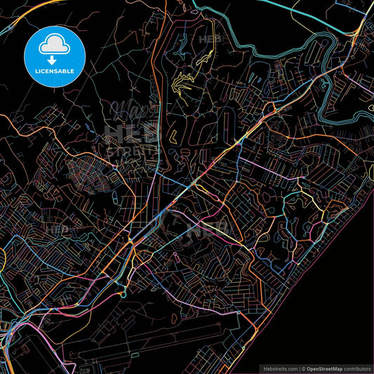 Lauro de Freitas, Brazil, colorful city map on black background