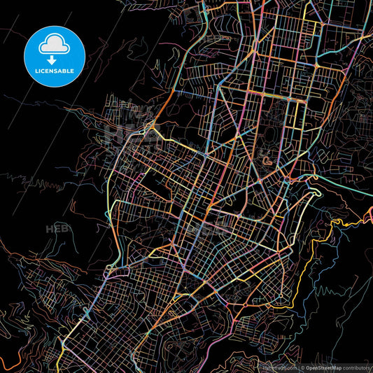 Tutamandahostel, Ecuador, colorful city map on black background