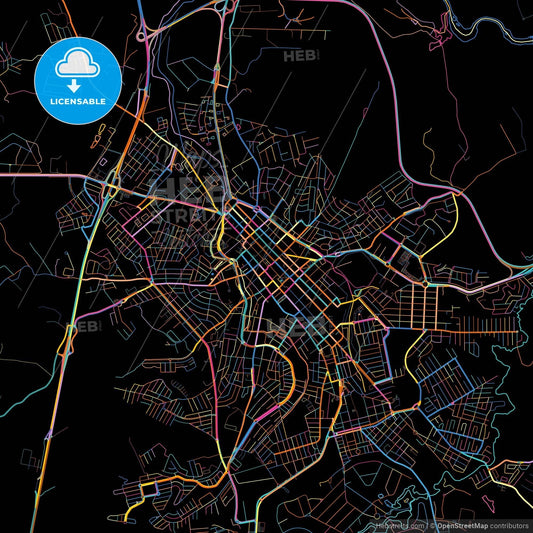Itu, Brazil, colorful city map on black background