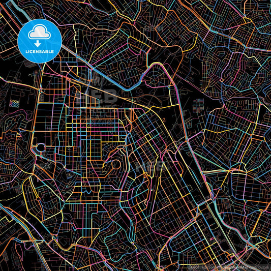 Sao Caetano do Sul, Brazil, colorful city map on black background