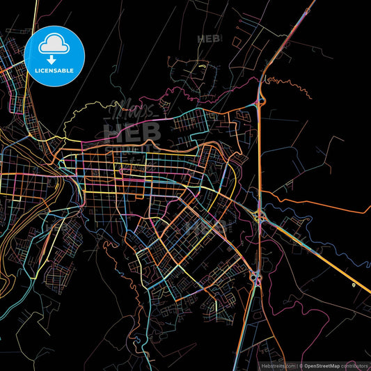 Osorno, Chile, colorful city map on black background