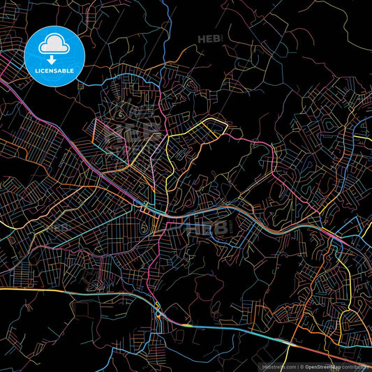 Queimados, Brazil, colorful city map on black background