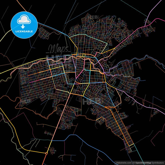 Milagro, Ecuador, colorful city map on black background