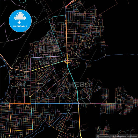 Punto Fijo, Venezuela, colorful city map on black background