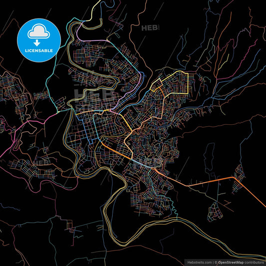 Florencia, Colombia, colorful city map on black background