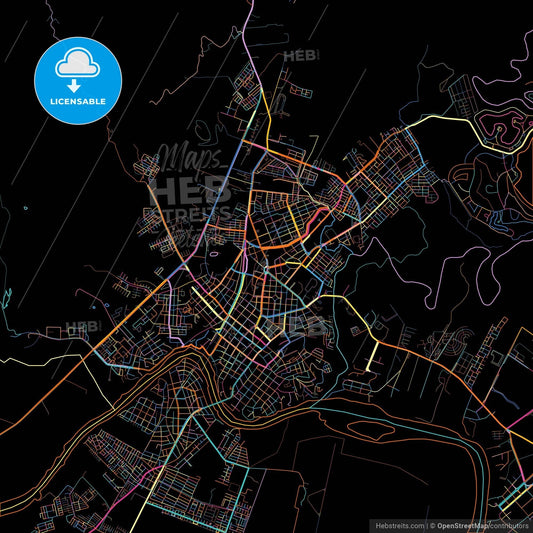 Girardot City, Colombia, colorful city map on black background
