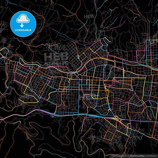 Quilpue, Chile, colorful city map on black background