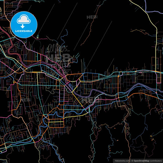 Jaragua do Sul, Brazil, colorful city map on black background